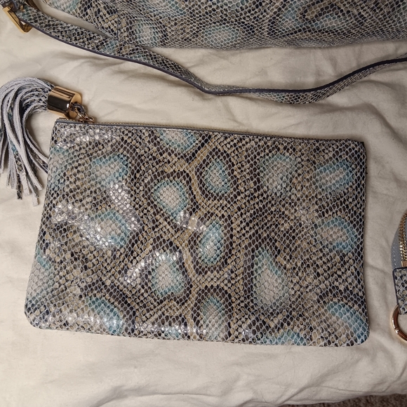 G.i.l.i. Roma 4 Blue Python Bag W Matching Wallet And Zipper Pouch- Like New - Picture 2 of 9
